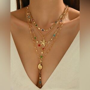 🐚🐚🐚BOGOHO 🐚🐚🐚Elegant Gold Multi-Layer Necklace with Colorful Rhinestones